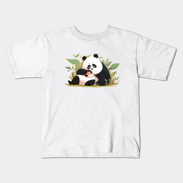 Cute Giant Panda Animal Loving Cuddle Embrace Children Kid Tenderness Kids T-Shirt by Cubebox